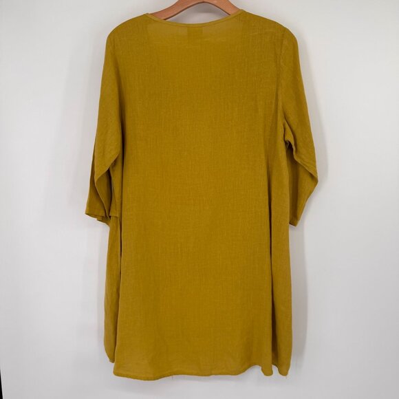 Pure Match Womens  chartreuse Tunic Top  3/4 Sleeves size large linen lagenlook - Picture 10 of 15